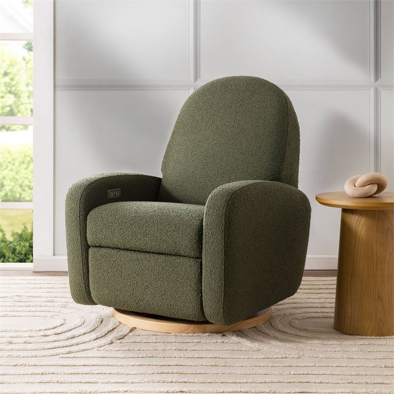 Babyletto Nami Glider-Recliner with Electronic Control and USB in Olive Boucle