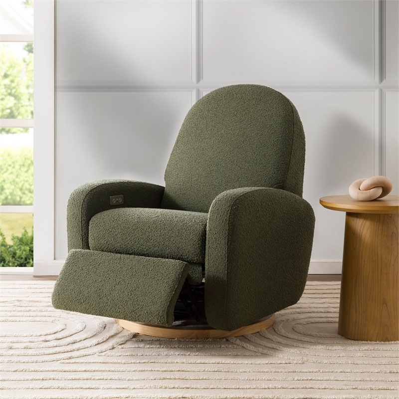 Babyletto Nami Glider-Recliner with Electronic Control and USB in Olive Boucle