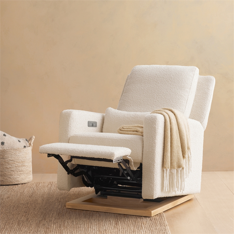 Babyletto Sigi Glider Recliner with Electronic Control and USB in Ivory Boucle