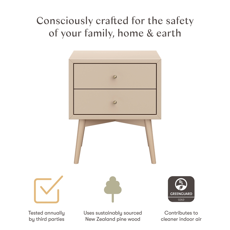 Babyletto Palma 2-Drawers Nightstand with USB Port in Taupe