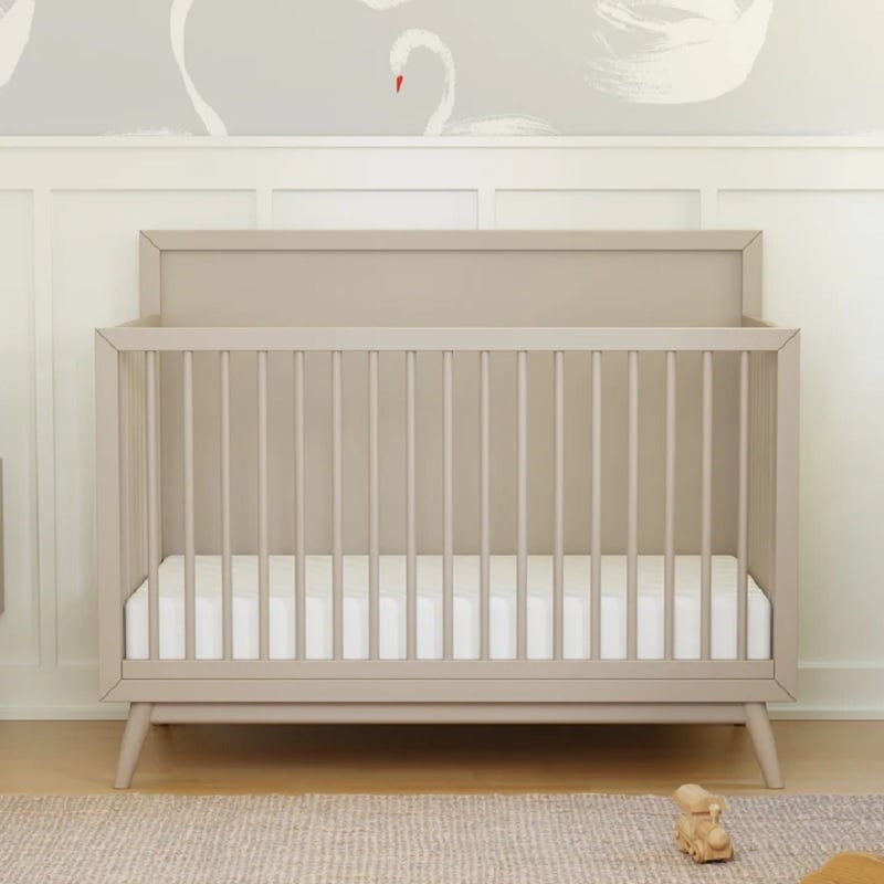 Babyletto Palma Mid-Century Solid Wood 4-in-1 Convertible Crib in Taupe