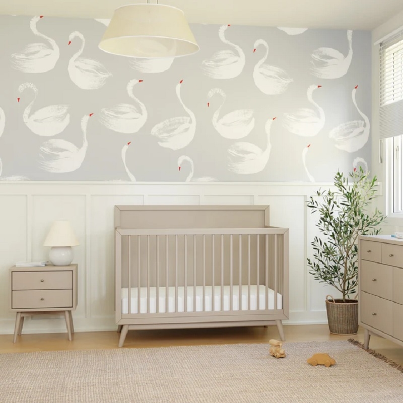 Babyletto Palma Mid-Century Solid Wood 4-in-1 Convertible Crib in Taupe
