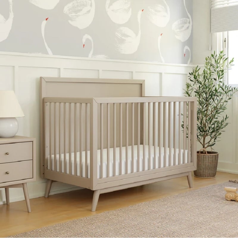 Babyletto Palma Mid-Century Solid Wood 4-in-1 Convertible Crib in Taupe