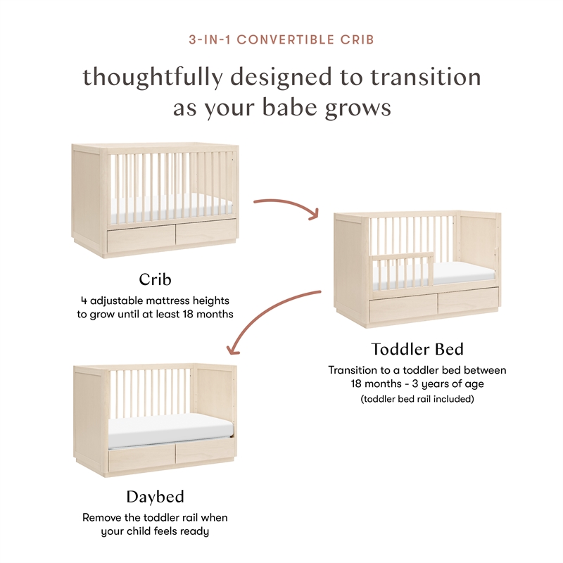 Babyletto Bento 3-in-1 Convertible Storage Crib in Washed Natural