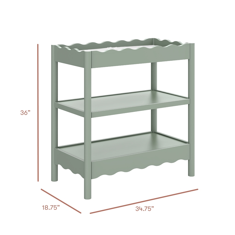 Babyletto Swell Changing Table with 2-Shelves in Light Sage