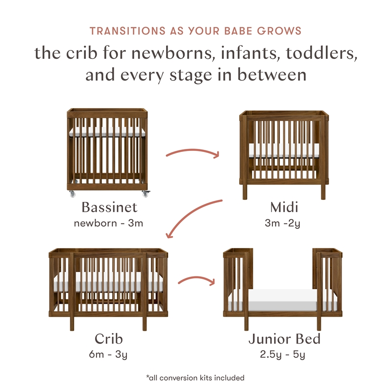Babyletto Pogo Pine Wood 8-in-1 Convertible Crib in Natural Walnut