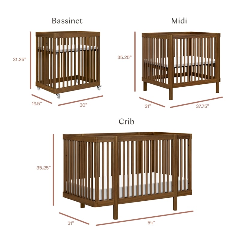 Babyletto Pogo Pine Wood 8-in-1 Convertible Crib in Natural Walnut