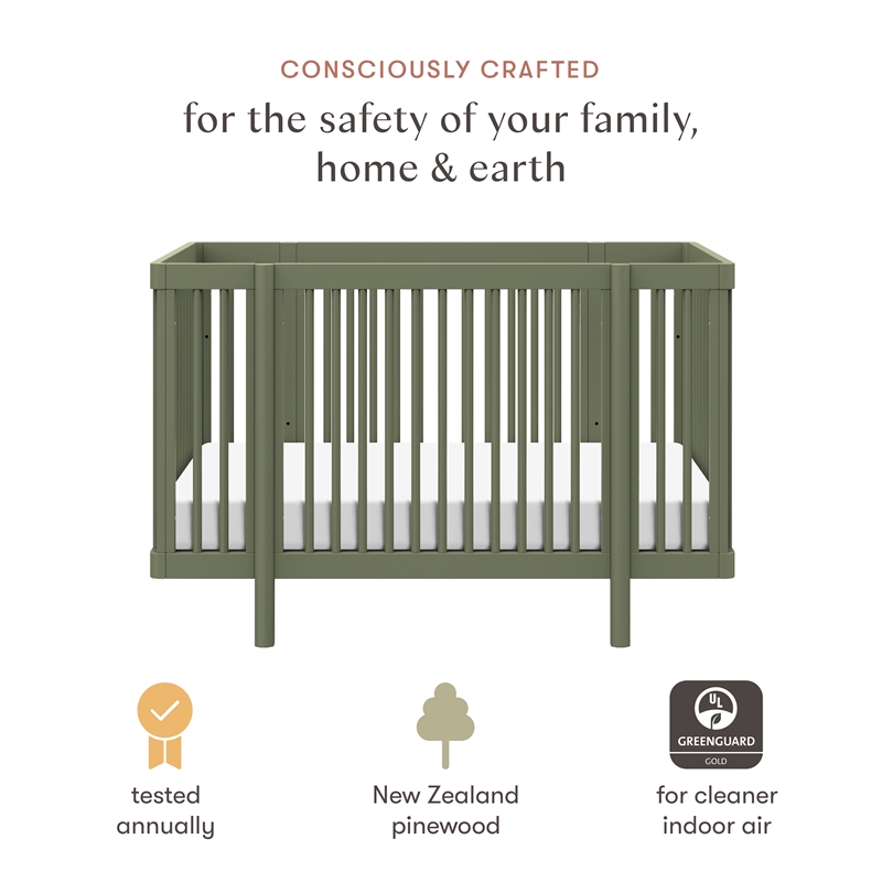 Babyletto Pogo Pine Wood 8-in-1 Convertible Crib in Olive