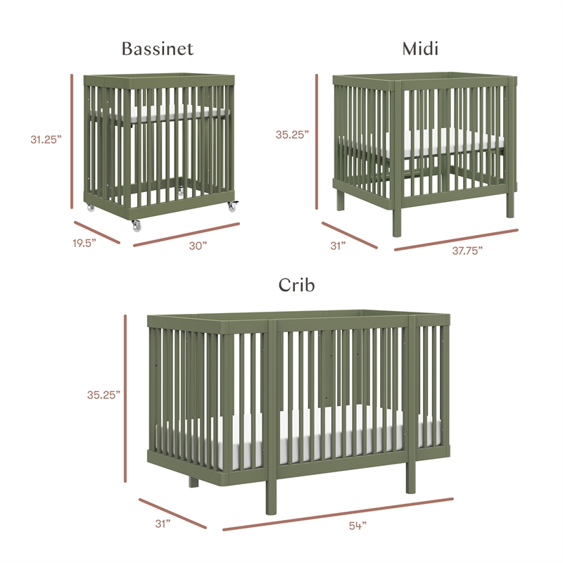 Babyletto Pogo Pine Wood 8-in-1 Convertible Crib in Olive