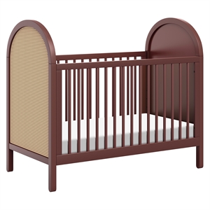 babyletto bondi cane 3-in-1 convertible crib in crimson/natural cane