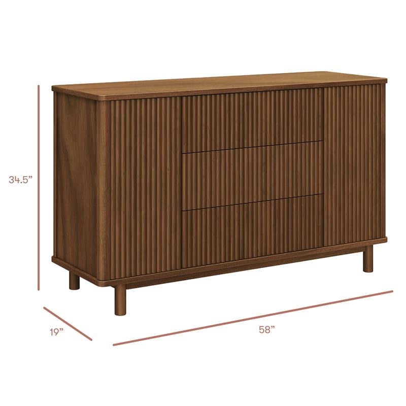 Babyletto Pogo Tambour 3-Drawers Dresser in Natural Walnut