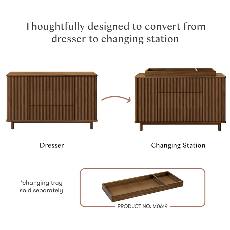 Babyletto Pogo Tambour 3-Drawers Dresser in Natural Walnut
