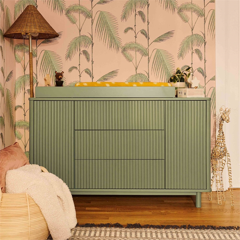 Babyletto Pogo Tambour 3-Drawers Dresser in Olive