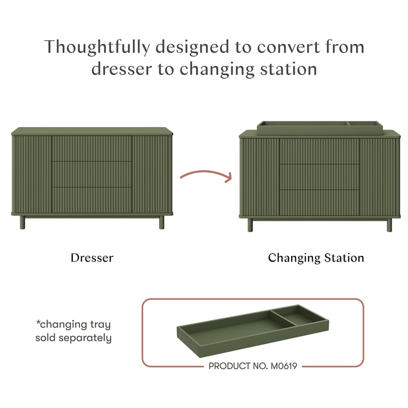 Babyletto Pogo Tambour 3-Drawers Dresser in Olive