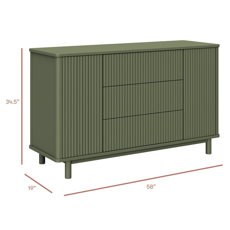 Babyletto Pogo Tambour 3-Drawers Dresser in Olive