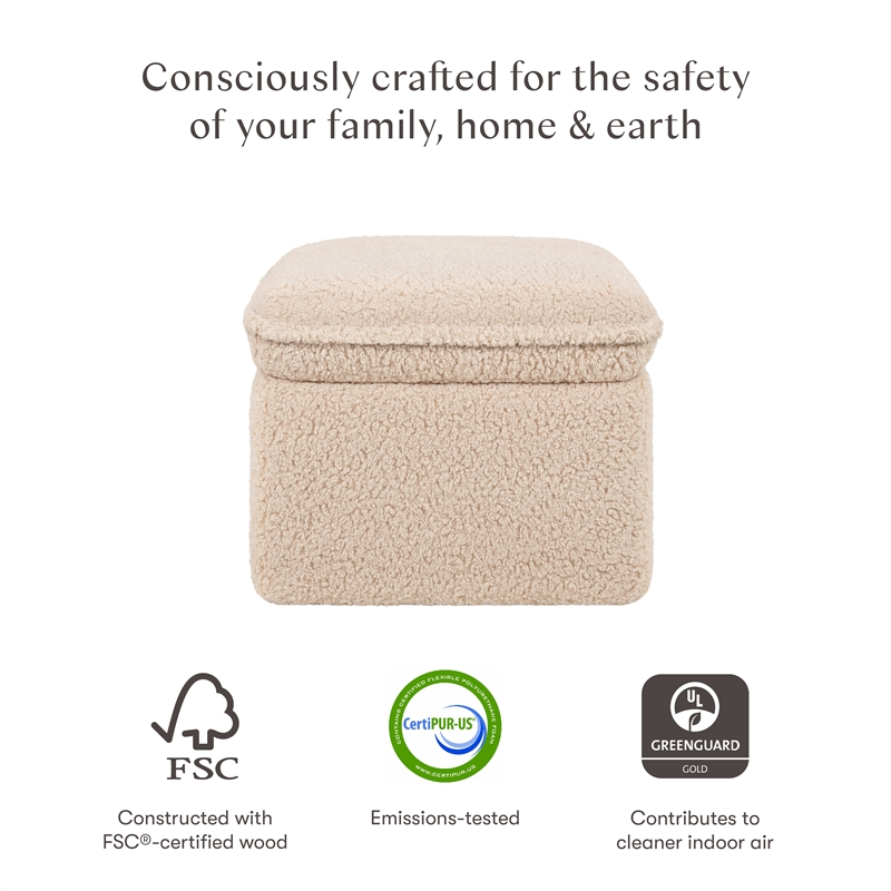 Babyletto Cali Shearling Fabric Upholstered Ottoman with Hidden Storage in Chai