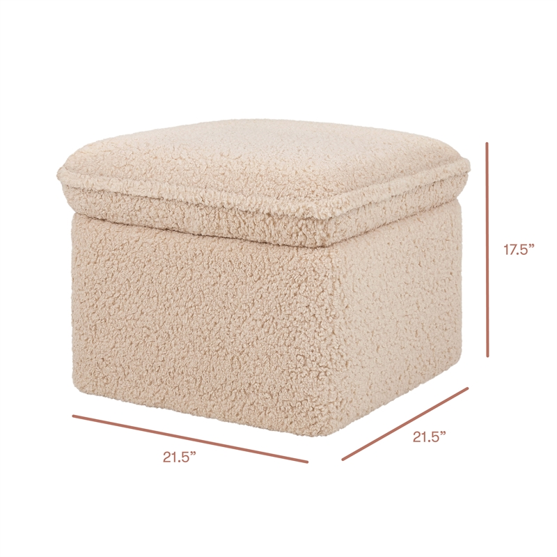 Babyletto Cali Shearling Fabric Upholstered Ottoman with Hidden Storage in Chai