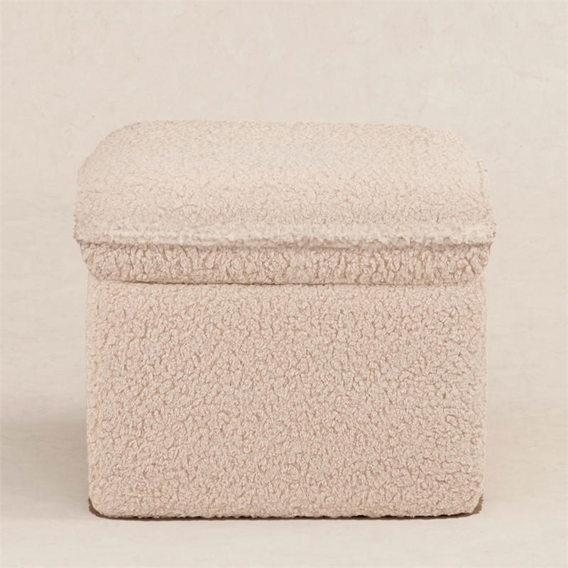 Babyletto Cali Shearling Fabric Upholstered Ottoman with Hidden Storage in Chai
