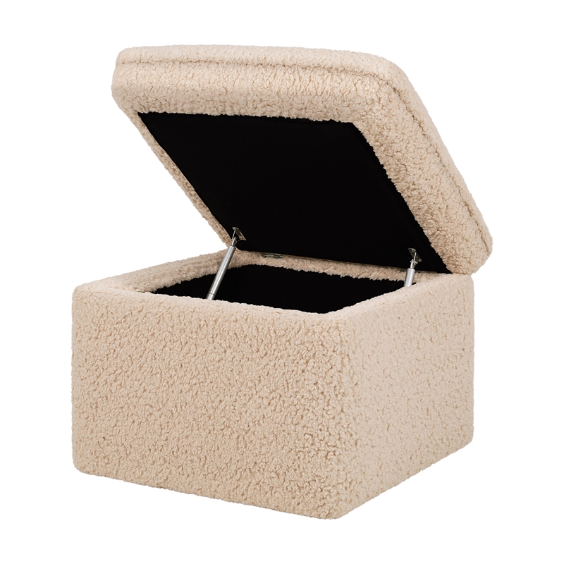 Babyletto Cali Shearling Fabric Upholstered Ottoman with Hidden Storage in Chai