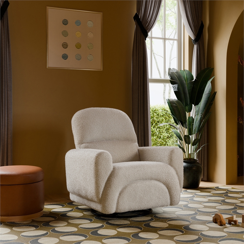 Babyletto Rainbow Recliner and Swivel Glider in Almond Teddy Loop