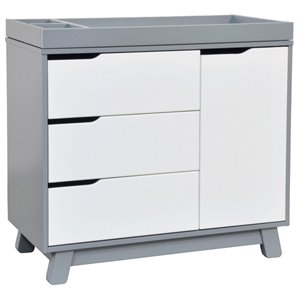 Babyletto Hudson 3 Drawer Dresser with Removable Changing Tray in Gray and White