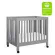 Babyletto Origami Portable Folding Mini Wood Crib with Casters in Gray