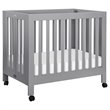 Babyletto Origami Portable Folding Mini Wood Crib with Casters in Gray