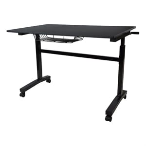 atlantic crank adjustable height standing desk with wire cable basket in black