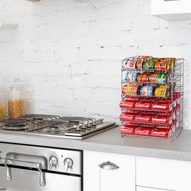 Canned Food Storage Dispenser for Kitchen Cabinets or Pantry, 2-Tier Black  Metal Wire Can Rack Organizer