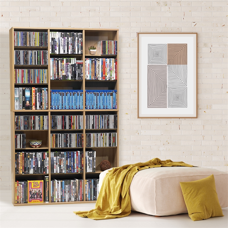 Atlantic Oskar 61" Large Triple Slim Multimedia & Bookcase in Maple