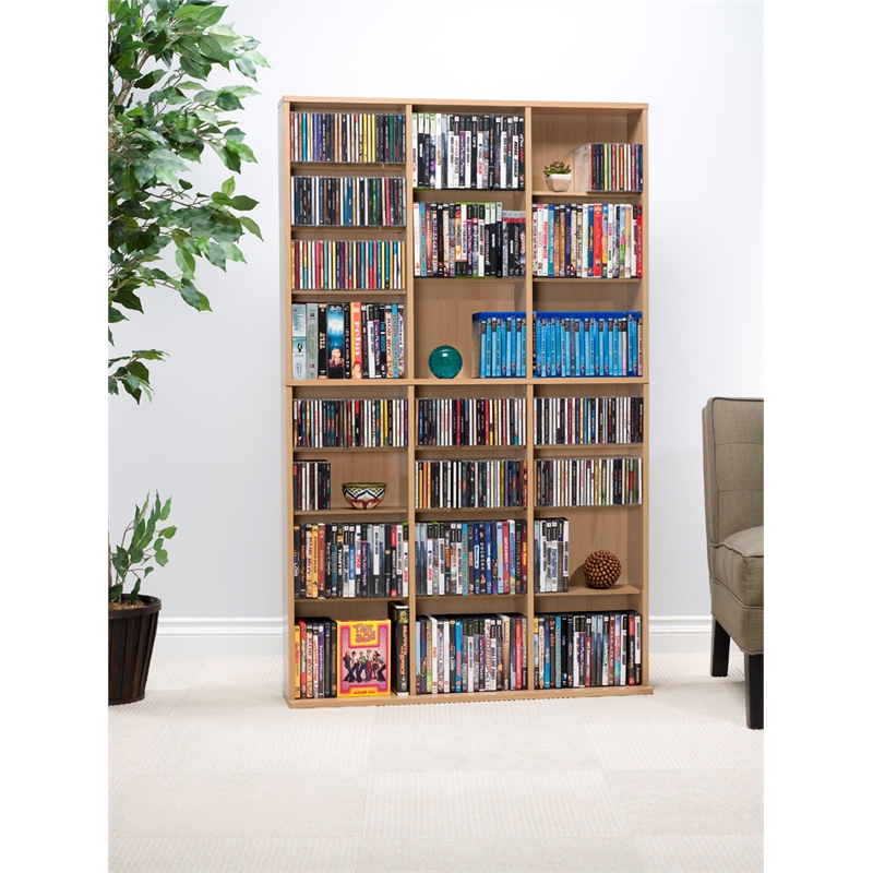 Atlantic Oskar 61" Large Triple Slim Multimedia & Bookcase in Maple