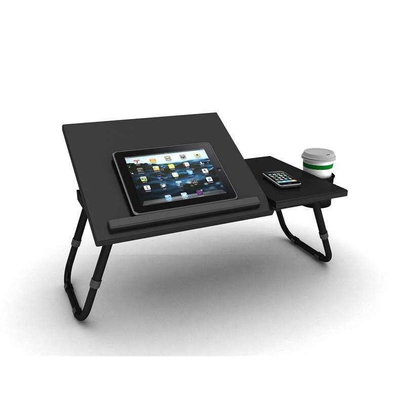 Atlantic Foldable and Portable Tilting Laptop Tray with Cup Holder in Black