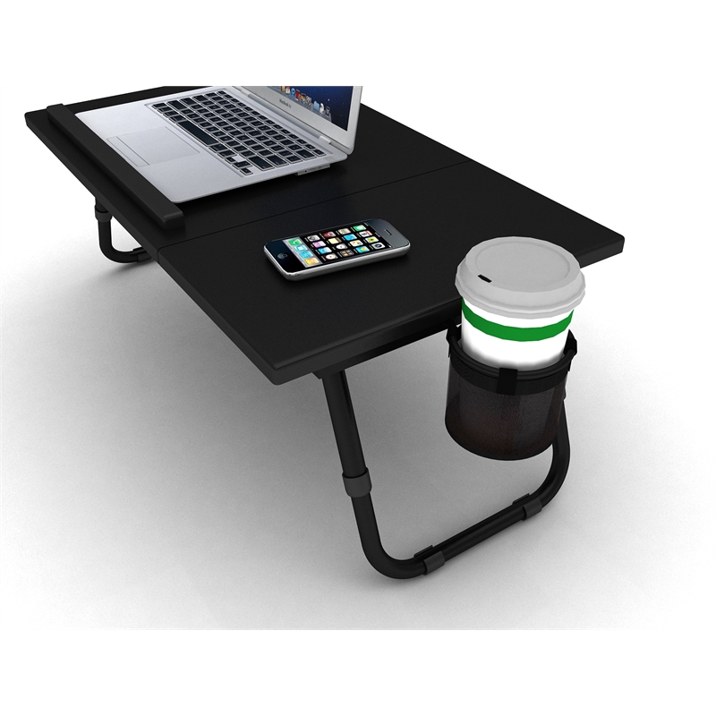 Atlantic Foldable and Portable Tilting Laptop Tray with Cup Holder in Black