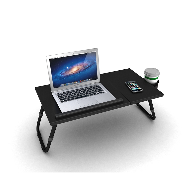 Atlantic Foldable and Portable Tilting Laptop Tray with Cup Holder in Black