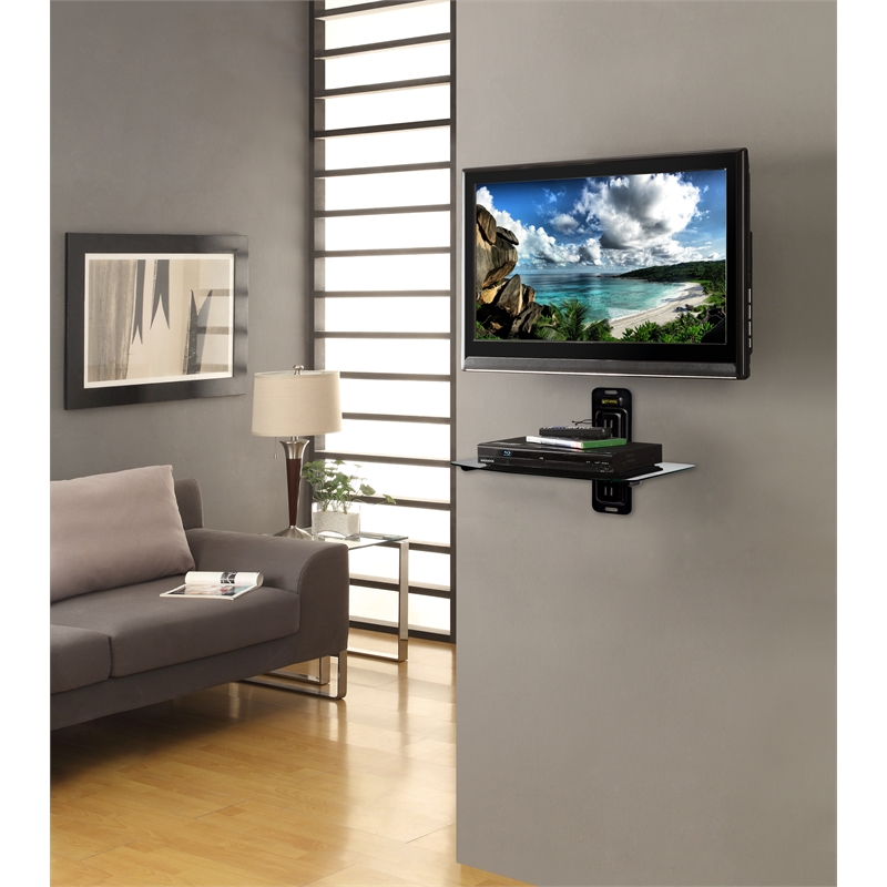 Atlantic Single AV Component Shelf for Flat Screen TV with Leveler in Black
