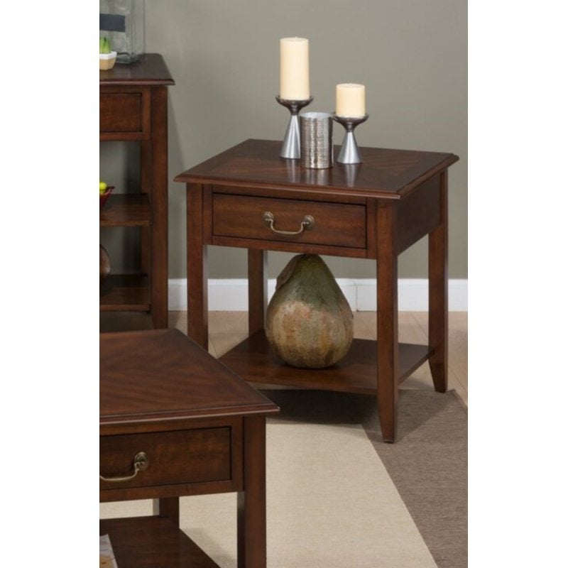 Medium Cherry Square Wood End Table in Cherry - 1046-3