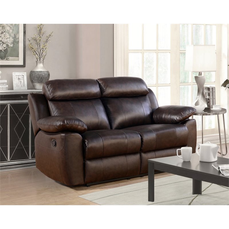 Abbyson Brody Top Grain Leather Reclining Loveseat in Brown - SK-1371-BRN-2