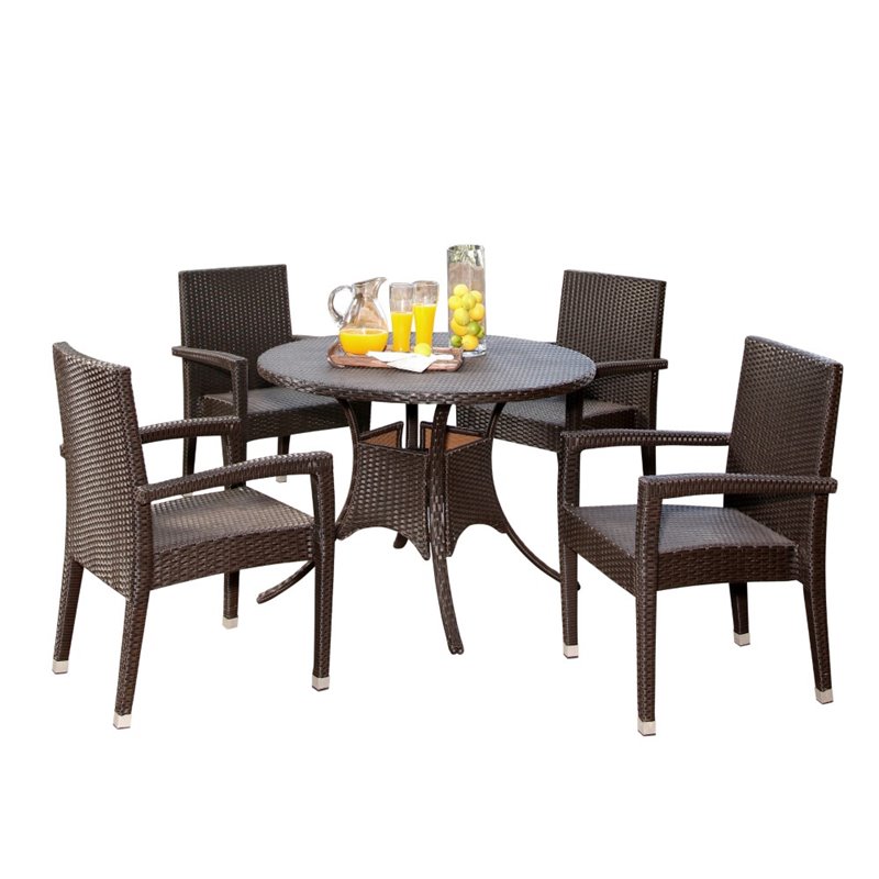 Abbyson Living Sydney Outdoor Wicker 5 Piece Dining Set in ...