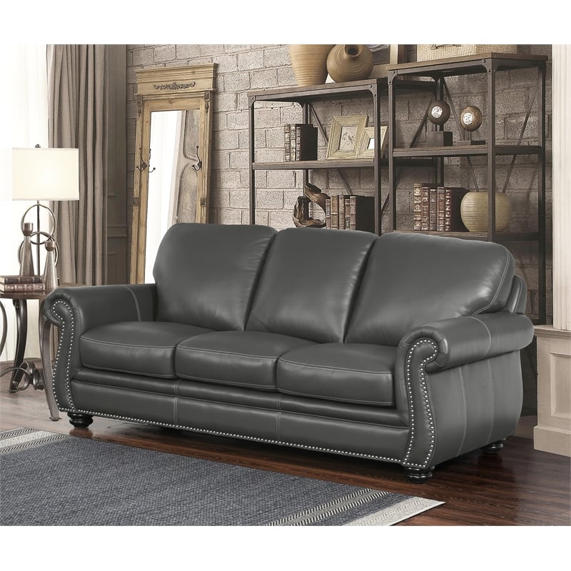 Abbyson Austin 2 Piece Leather Sofa Set in Gray - SK-2919-GRY-3-1