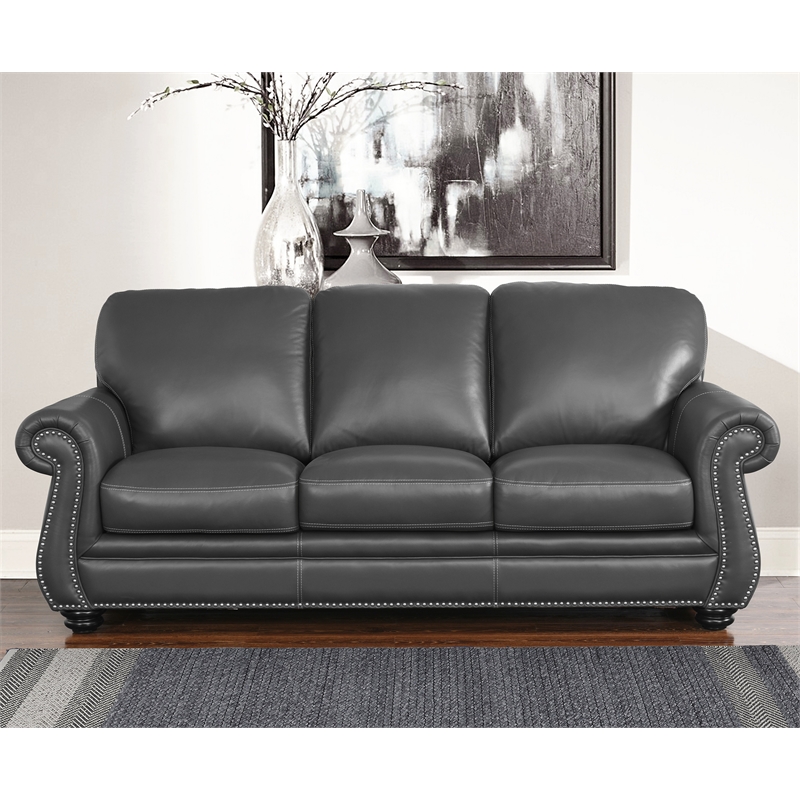 Abbyson Austin 2 Piece Leather Sofa Set In Gray - SK-2919-GRY-3-1