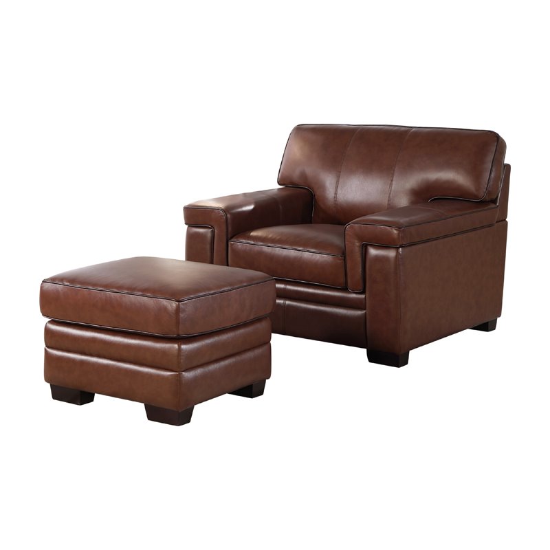 Abbyson Izabel Brown Top Grain Leather Chair And Ottoman - RX-6601-BRN-1-4