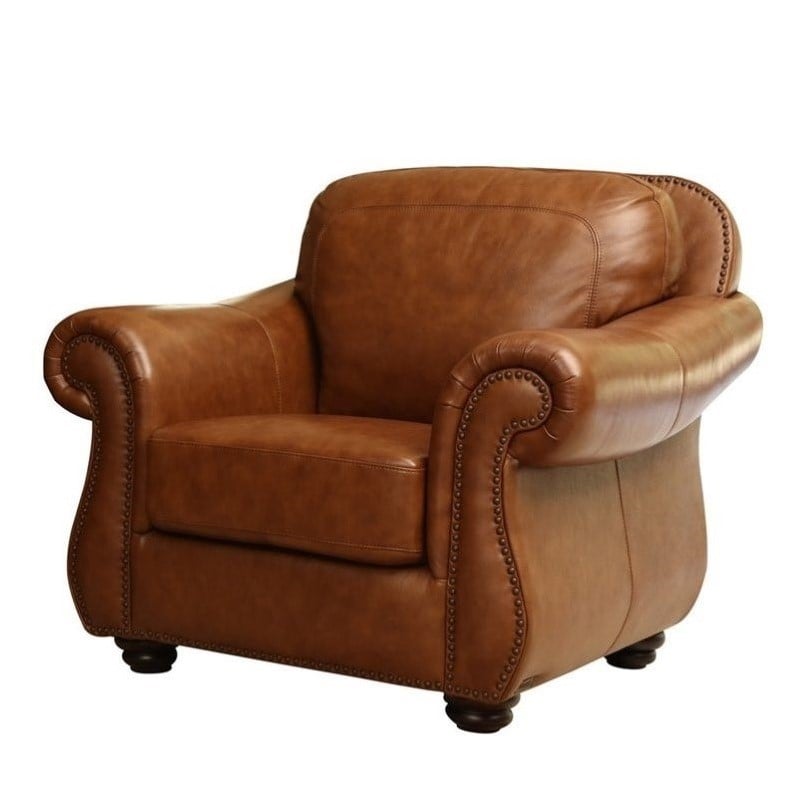 Abbyson Erickson Leather Accent Chair in Camel Brown SK