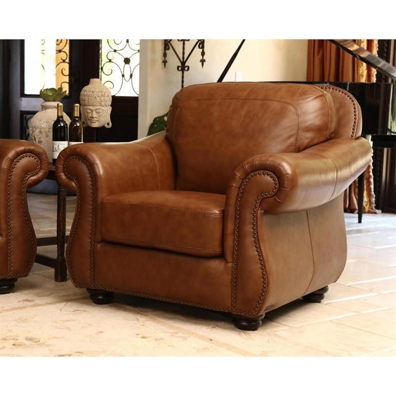 Abbyson Erickson Leather Accent Chair in Camel Brown SK
