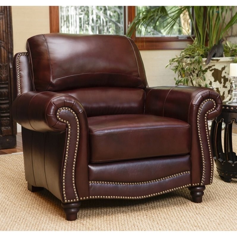 Abbyson Living Terbella Leather Accent Chair in Dark Burgundy - SK-2506