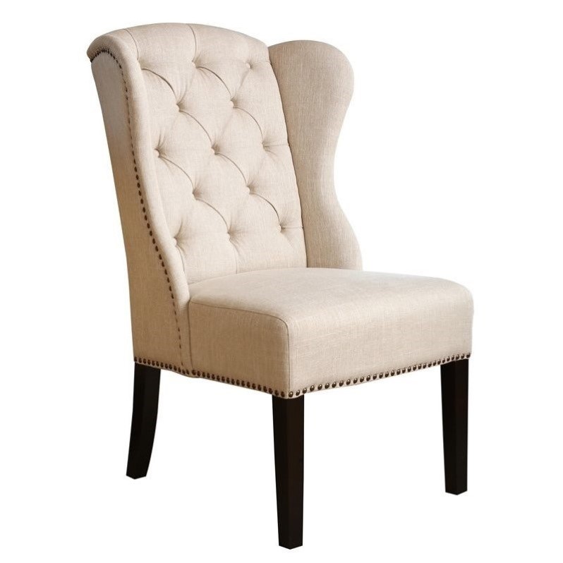 Abbyson Kyrra Tufted Linen Wingback Dining Chair in Cream ...