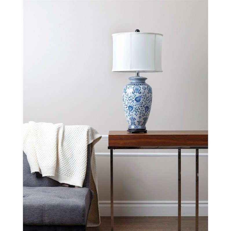 Abbyson Hand Painted Asian Table Lamp in Blue - SP-4523-BLU