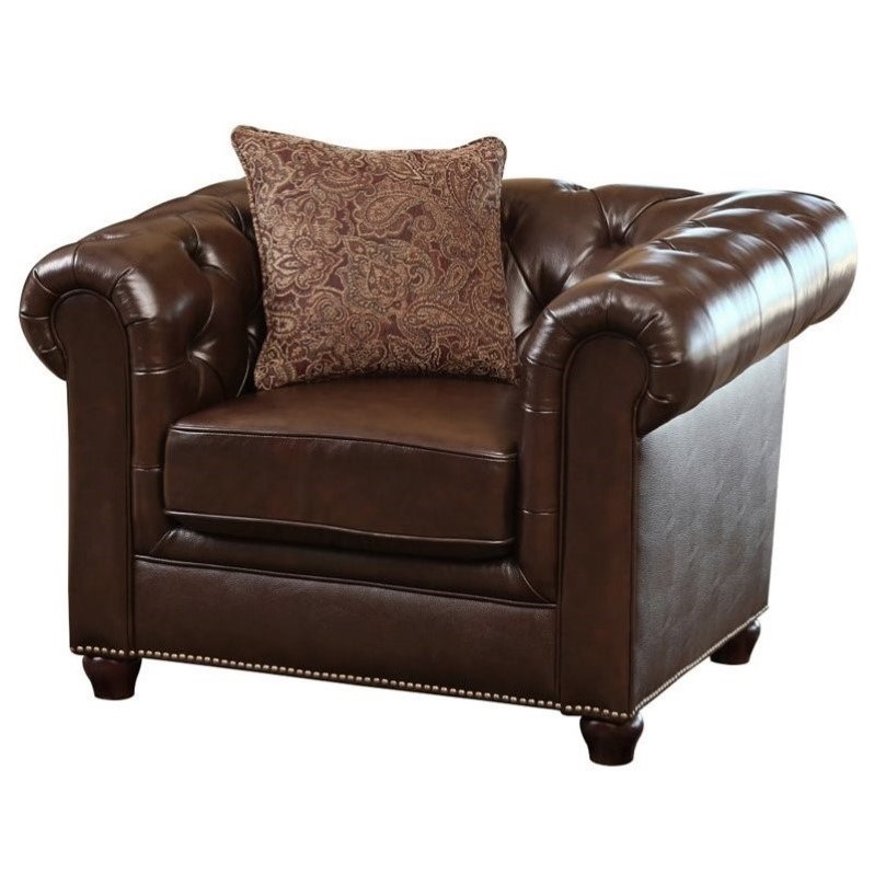 Abbyson Alexandra Leather Arm Chair In Brown Sk 2326 Brn 1 4254