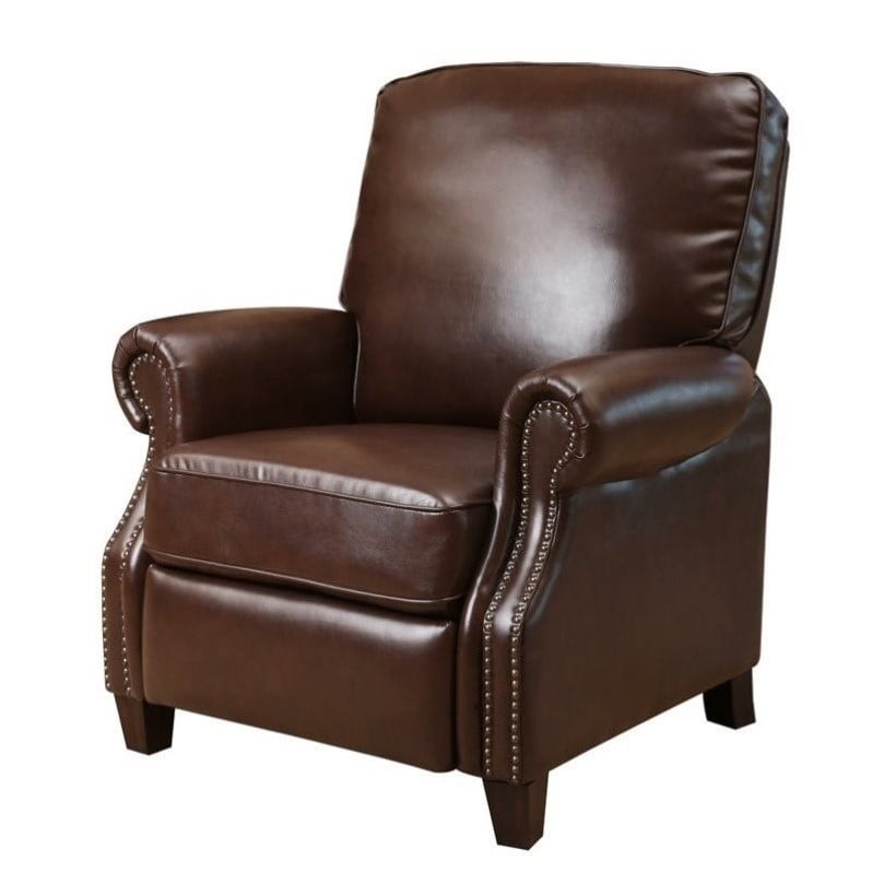 Abbyson Clarkton Leather Pushback Recliner in Brown - VS-1055-BRN-1