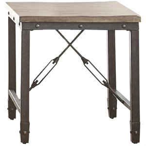 jersey industrial square end table in antique tobacco brown top black metal base