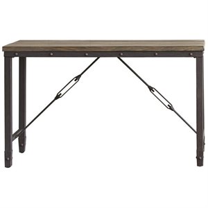 jersey industrial console table  antique tobacco brown top with black metal base